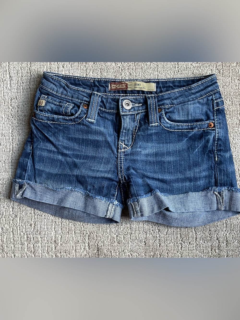 Big Star Remy Dark Blue Denim Cuffed Jean Shorts